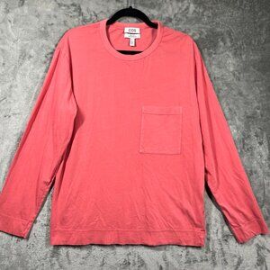 COS Long Sleeve Crew Neck Shirt Bright Pink Unisex Small Relaxed Pocket Cotton